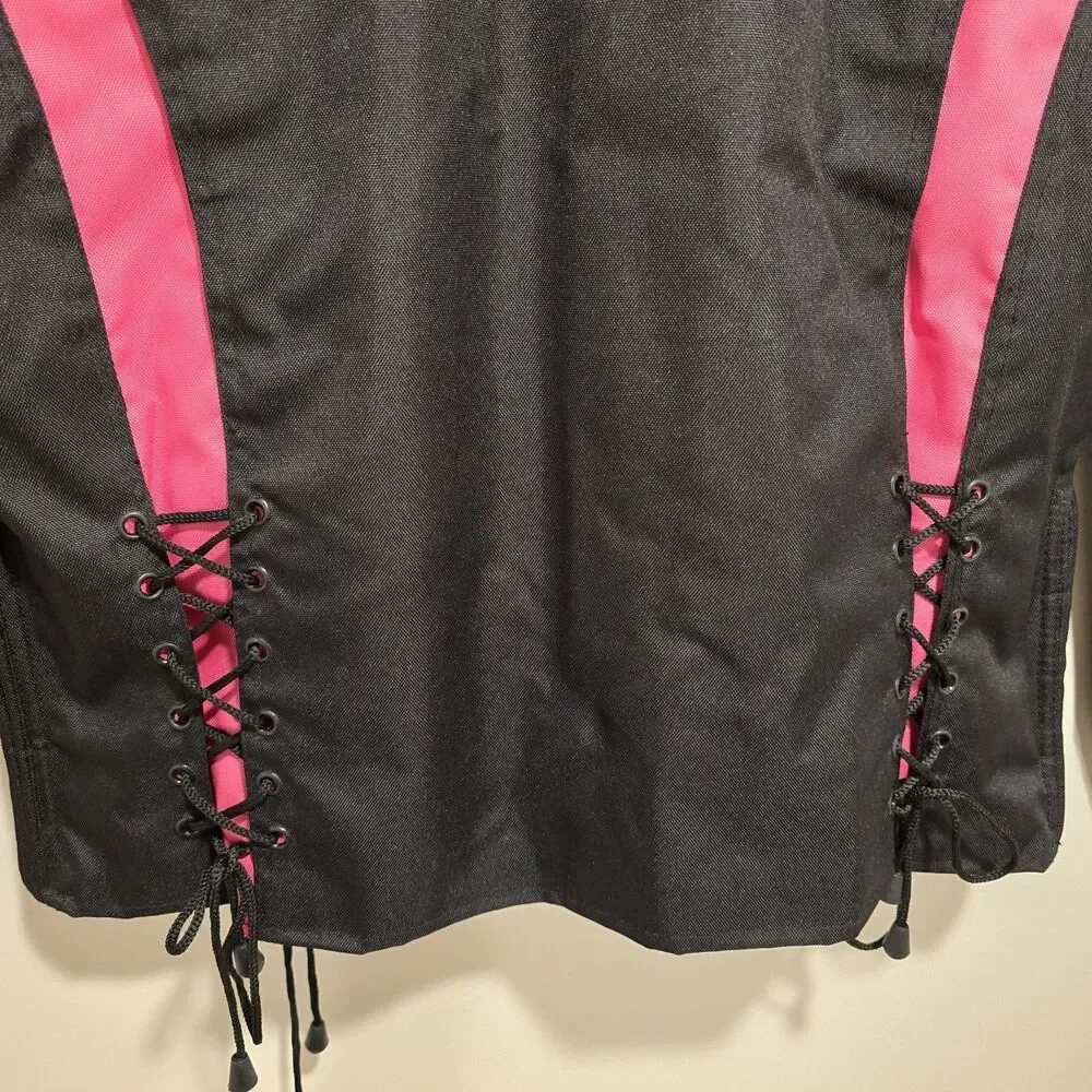 I-K Textiles Motorcycle Jacket XL Womens Black Pink Full Zip Biker Moto Y2K
